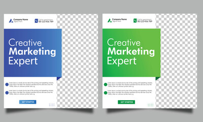 Obraz premium Business marketing agency promotion social media post template. Editable square banner design with place for the photo. Digital business marketing banner for social media post template 