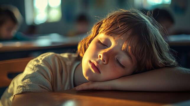 Child sleeping peacefully in a classroom