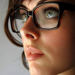 close up of young beautiful woman wearing eyeglasses