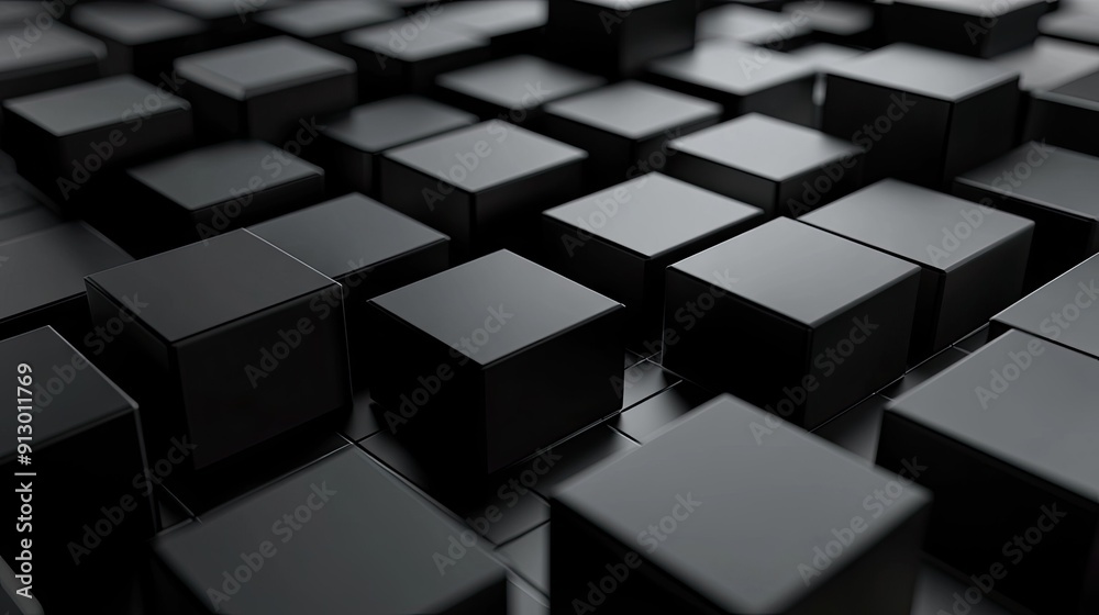 Poster geometric blocks in 3d render on a sleek black background. abstract visual. -