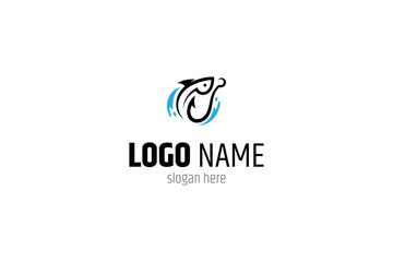 Obraz premium fish hook logo with water splash in flat design