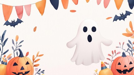 Fototapeta premium Ghostly apparition, haunting a Halloween party, colorful decorations, Watercolor style