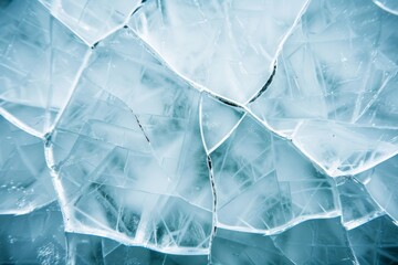 The image is of a broken piece of ice, with jagged edges and a fractured appearance. The broken ice is surrounded by a blue background, which adds a sense of depth and contrast to the scene