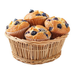 Freshly baked blueberry muffins overflowing in a rustic basket