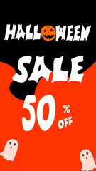 Obraz premium Halloween sale. Black and orange template with illustrated pumpkin. White letter. Ideal vertical size for social media