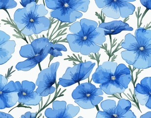 Watercolor style bright blue nemophila flower without line drawing 
