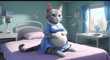 Fototapeta premium cat story, cartoon cat in hospital, animated feline in a veterinary hospital setting