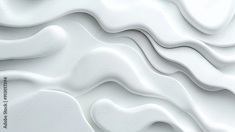 Poster light white background with smooth liquid shapes forming an abstract geometric design in 3d vector f