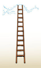 Vector drawing of high ladder at clouds