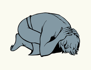 Vector drawing. Man bow praying