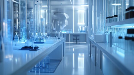 Modern laboratory with chemical tubes and pharmacy technology. Great for biochemistry and research visuals.