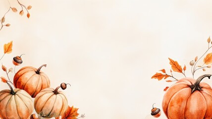 Autumnal Still Life Featuring Pumpkins and Fall Foliage Against a Light Background