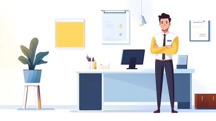 Obraz premium Professional illustration of a compliance officer or manager in business casual attire, set in a modern bank office