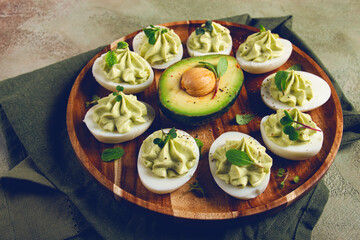 snack, stuffed eggs with avocado, homemade, no people,