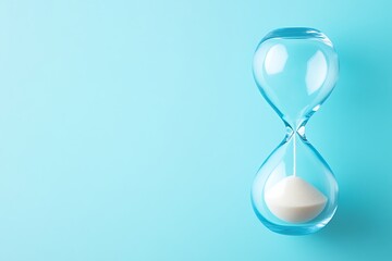 A clean, minimalist image of an hourglass set against a light blue background, symbolizing the passage of time and simplicity