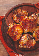 fried chicken thighs, with spices, homemade, no people,