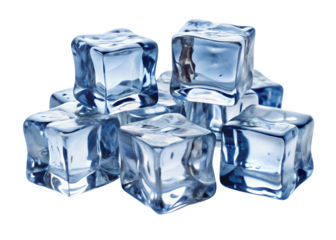 Collection of ice cubes isolated on white and transparent background