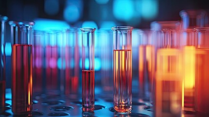 Set of chemical tubes in a modern lab, showcasing biochemistry and pharmacy research technology. Ideal for scientific concepts.
