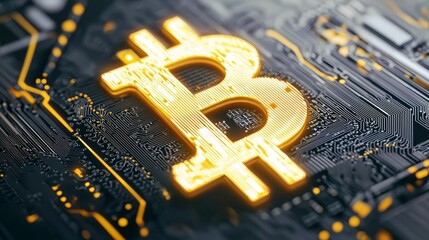 Neon dollar sign, illuminated circuit board, digital currency, futuristic financial tech
