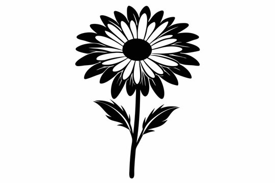 black and white daisy flower on stem clip art preview
