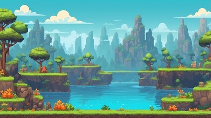 Game assets background RPG Gaming Battle Scene Beautiful day in Pixel 8bits 16bits 32 bits