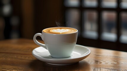 cup of coffee on wooden table