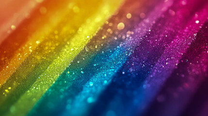 Colorful glitter creating diagonal stripes on abstract background, producing a radiant rainbow effect