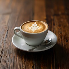 cup of coffee on wooden table