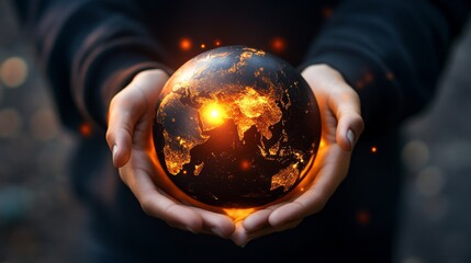 Fototapeta premium Hands holding a glowing globe, diverse backgrounds, global equity in skills