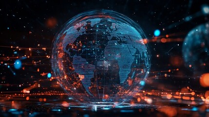 Holographic globe with network connections, Insight, Representing global data exchange and connectivity