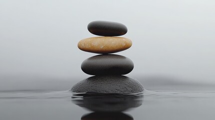 Meditation stones perfectly balanced on each other, symbolizing inner peace and understanding