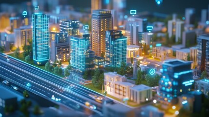 Fototapeta premium Smart city infrastructure with IoT devices, Tools, Showcasing the Internet of Things in urban planning