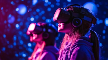 Students exploring a virtual planetarium with VR headsets, curriculum, immersive educational experience