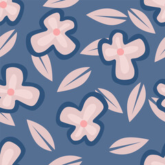 Hand drawing floral seamless pattern with cotton twigs and berries bouquets on a beige background. Winter Christmas themed background. Botanical illustration