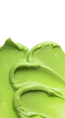 Swatch texture of green cream cray kaolin cosmetic mask for face and body on a white isolated...