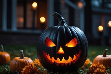 Fototapeta premium HALLOWEEN outdoor decoration idea with pumpkin lantern