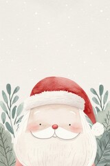 Whimsical Watercolor Illustration of Jolly Santa Claus in a Snowy Landscape