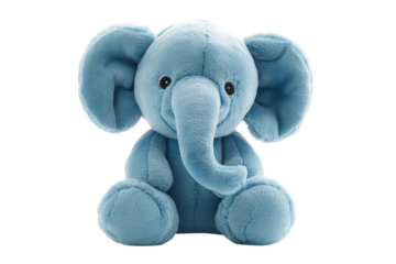 A cute, blue plush elephant toy, perfect for children or as a decorative piece in nurseries and playrooms.