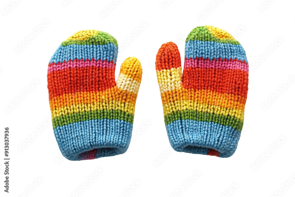 Wall mural Colorful knitted mittens perfect for keeping hands warm in winter. Stylish and cozy accessory for children and adults.