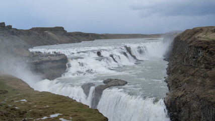 panoramic view across the large waterfall Gullfoss, Iceland