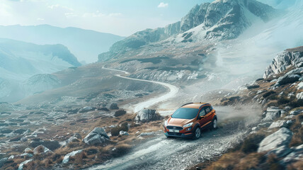 car passing through the mountain road