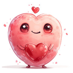 Cute animated heart character holding a small heart with adorable expression