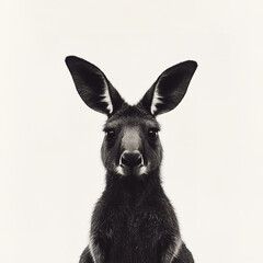 A silhouette of a kangaroo, front view, look at the camera, white background