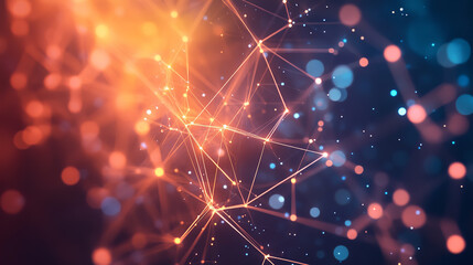 a technology conference with an abstract background featuring interconnected lines and digital patterns