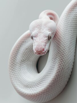 Albino snake. Studio photography of an animal in white color.