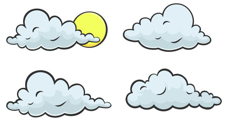 collection of clouds with black outline without background