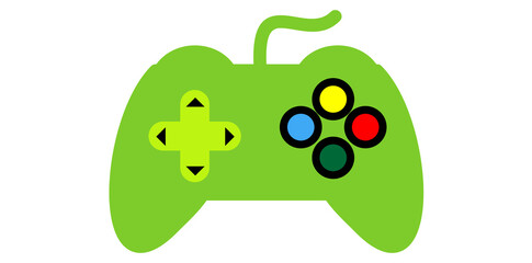 Green Video Game Controller Flat Style Vector Illustration.	