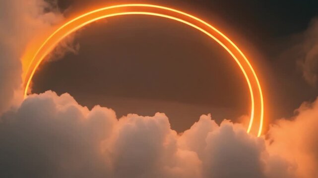 Futuristic neon circles in the sky burning in stunning red.