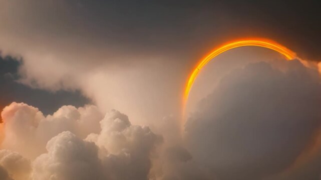 Futuristic neon circles in the sky burning in stunning red.