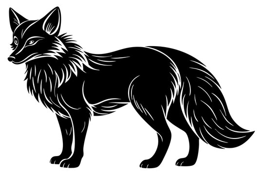 black fox standing silhouette clip art preview